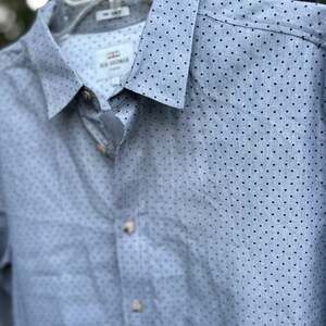 Ben Sherman Men’s L Slim Fit Button Up Shirt Gray Polka Dot 100% Cotton Casual